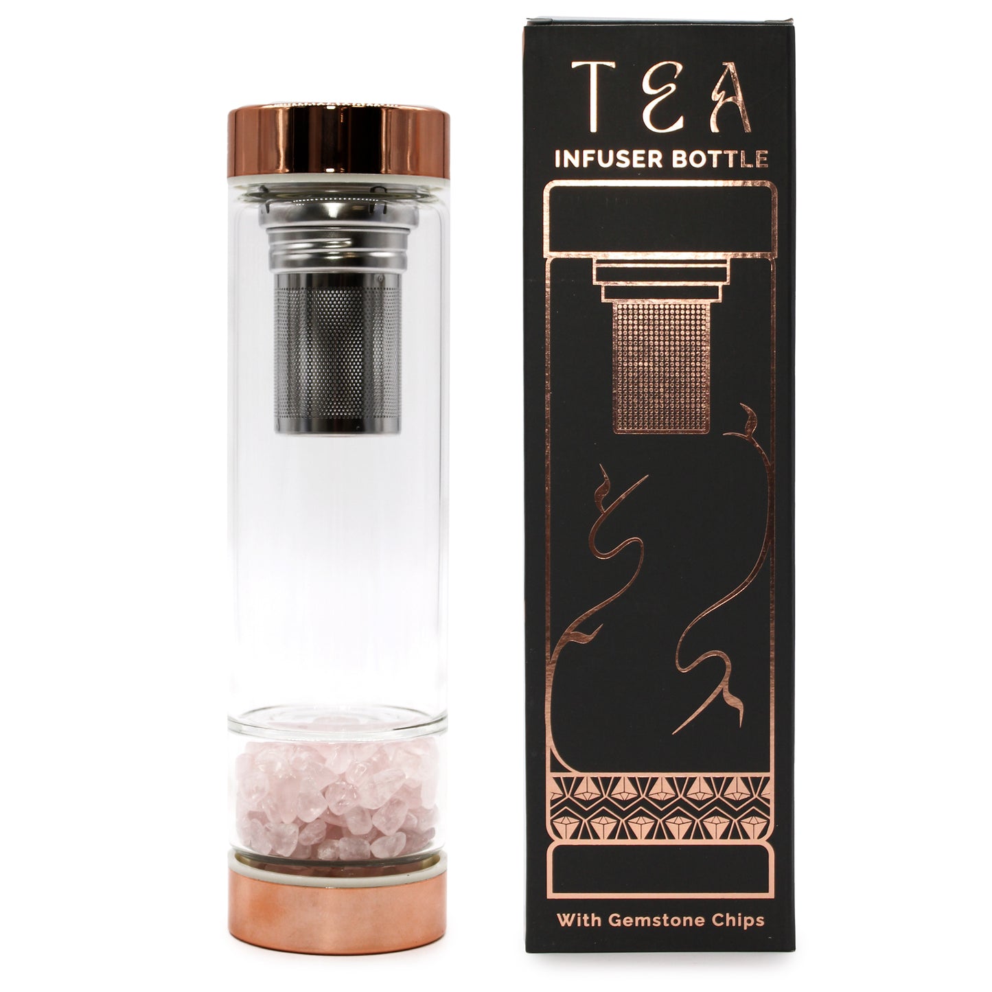 Crystal Glass Tea Infuser Bottles - Rose Quartz